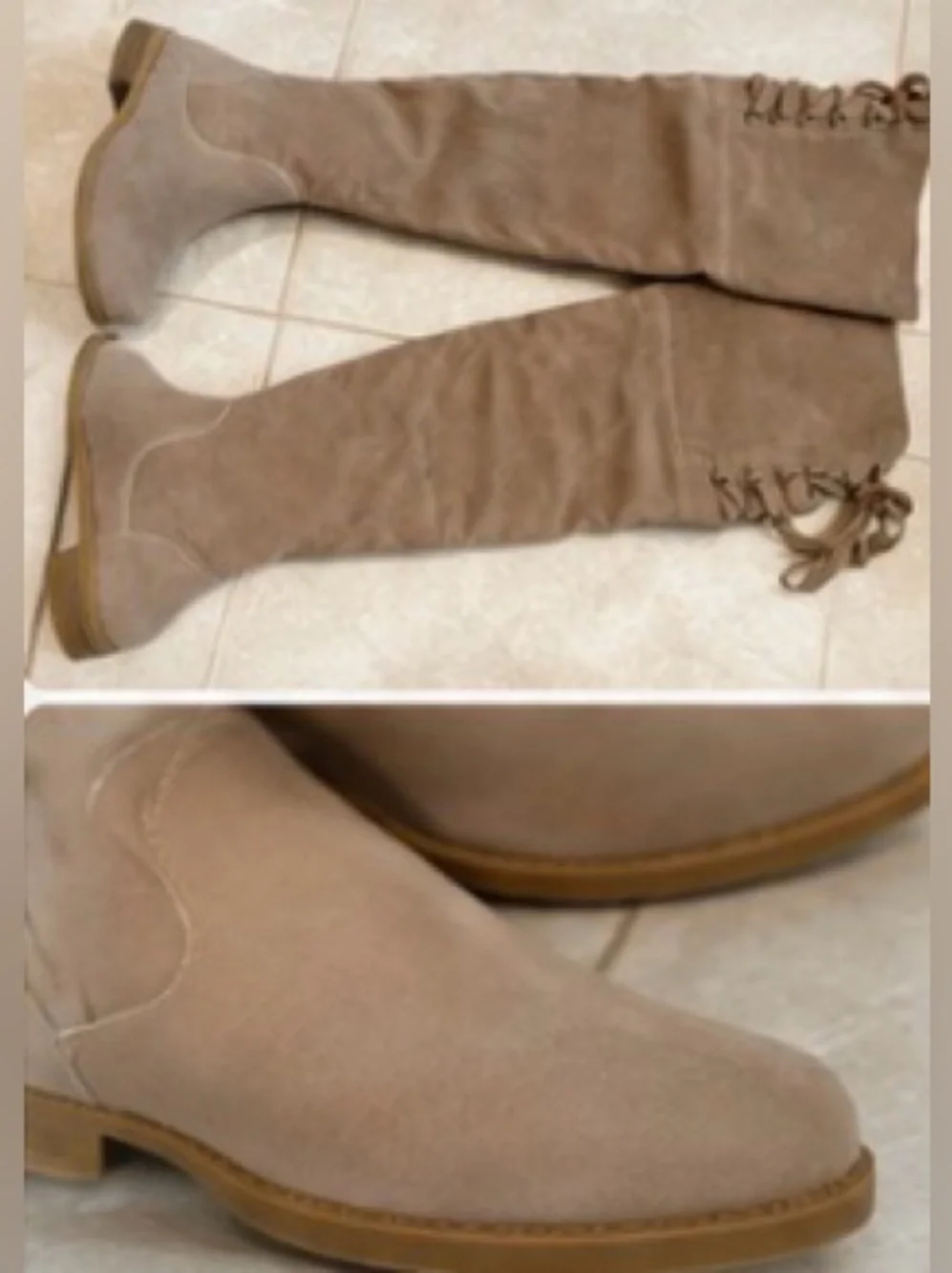 Over-the-Knee Taupe Suede Boots - Women